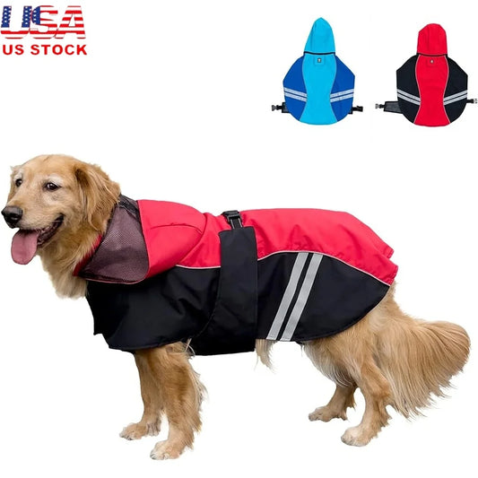 Dog Raincoat Waterproof Full Body Jacket with Reflective Straps Lightweight Hooded Rainwear for Medium and Large Dogs Safety for Outdoor Hiking