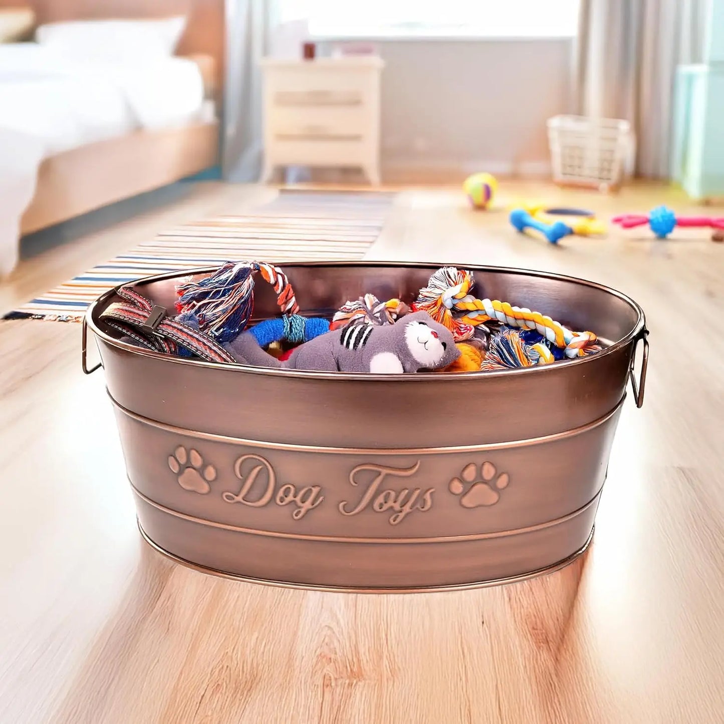 Indestructible Metal Dog Toy Bin Galvanized With Handles