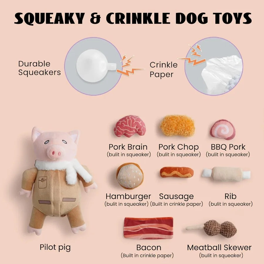 Stuffed Pig Dog Toys Funny Squeaky Crinkle Dog Chew Toys for Small Medium Breeds Plush Puzzle Cognitive Training Pet Enrichment