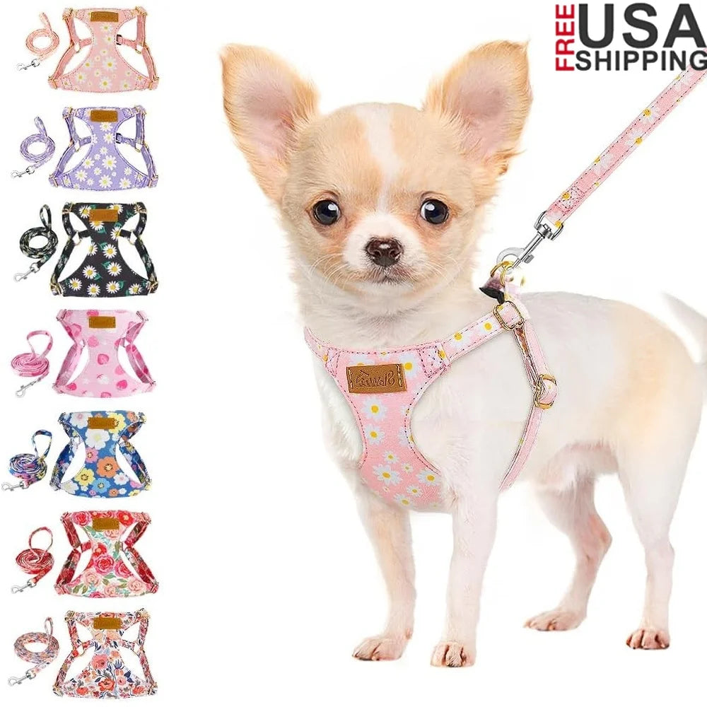 No Pull Dog Harness Adjustable Lightweight Soft Floral Pattern Pet Safety Leash Step In Design for Small Medium Dogs