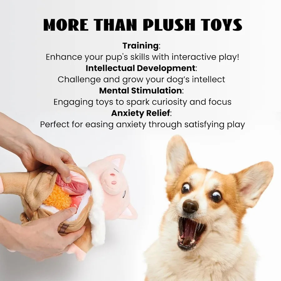 Stuffed Pig Dog Toys Funny Squeaky Crinkle Dog Chew Toys for Small Medium Breeds Plush Puzzle Cognitive Training Pet Enrichment