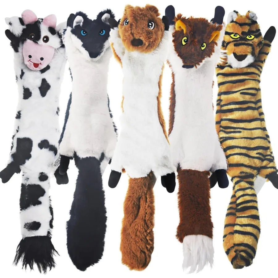 Dog Squeaky Toys 5 Pack Plush Crinkle Chew Toys for Large and Medium Dogs No Stuffing Ideal for Teething and Boredom