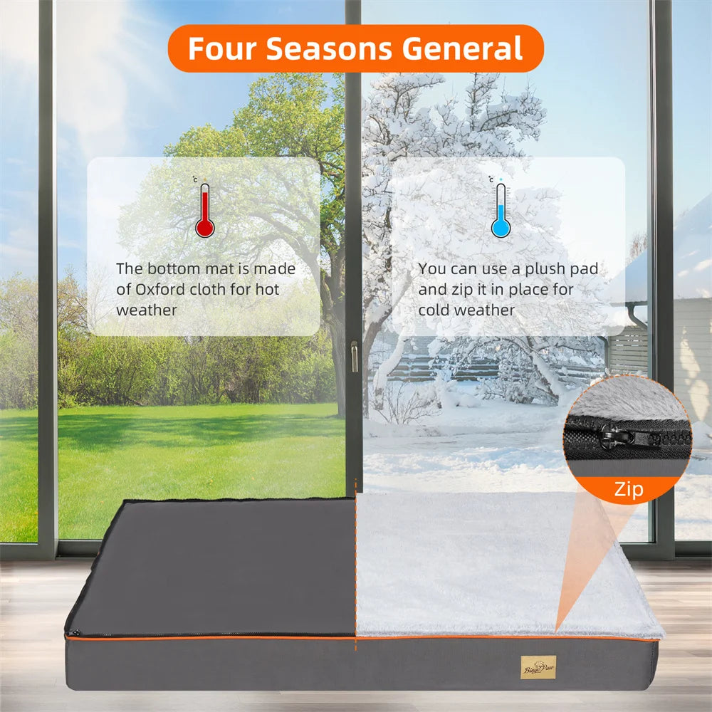 Premium Large Orthopedic Memory Foam Dog Bed Orange Trim