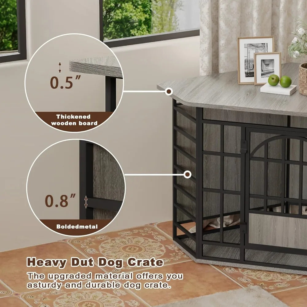Corner Dog Crate Furniture 52 Inch Large Indoor Wooden End Table Modern Dog Cage Decorative Pet House TV Stand