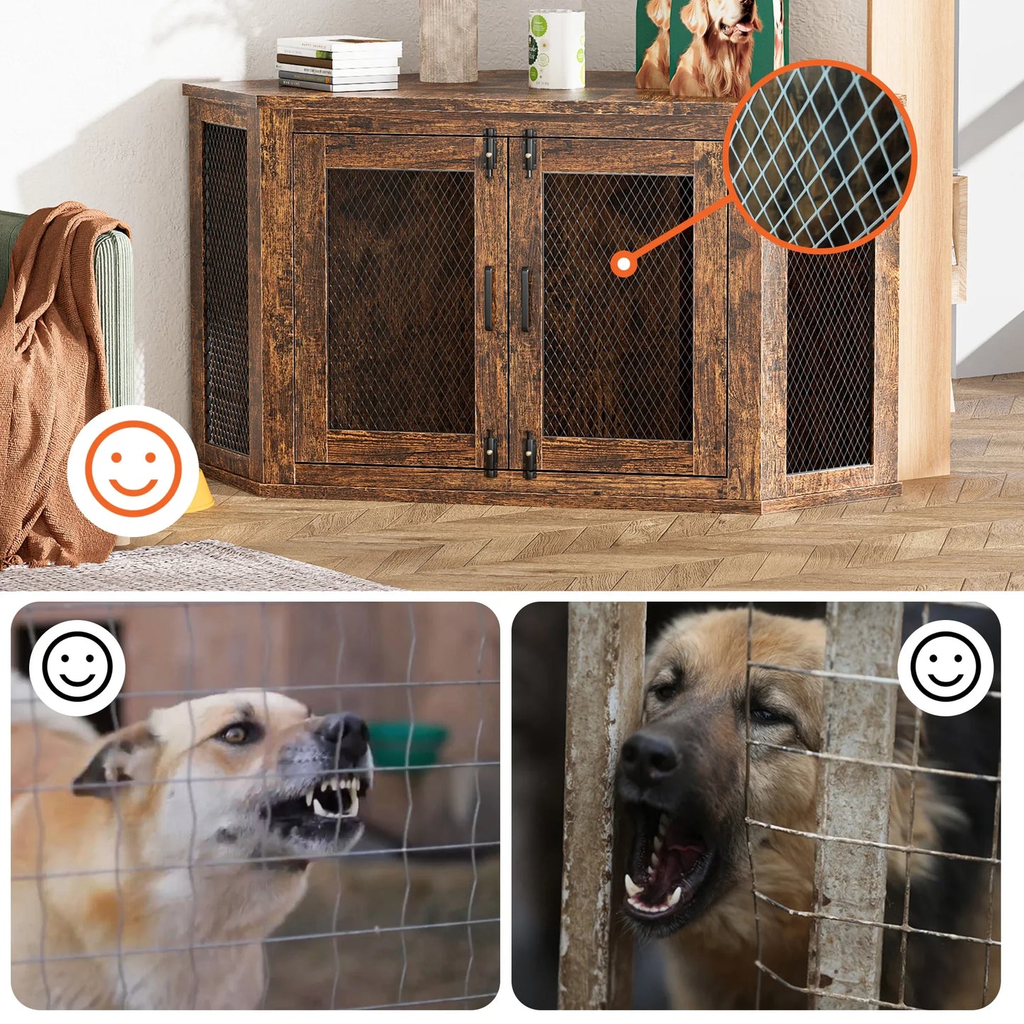 Wooden Dog House Corner Crate With Metal Mesh Door For Small To Medium Dogs Indoor Wall Corner Kennel Furniture