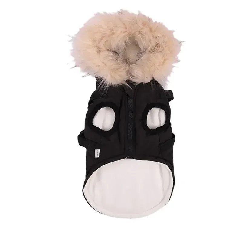 Winter Dog Jacket With Harness Warm Waterproof Hooded Coat