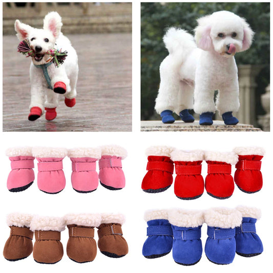 4Pcs Pet Dog Snow Boots Autumn Winter Warm Plush Dog Shoes for Small Medium Dogs and Cats S-XL Soft Non-Slip Soles