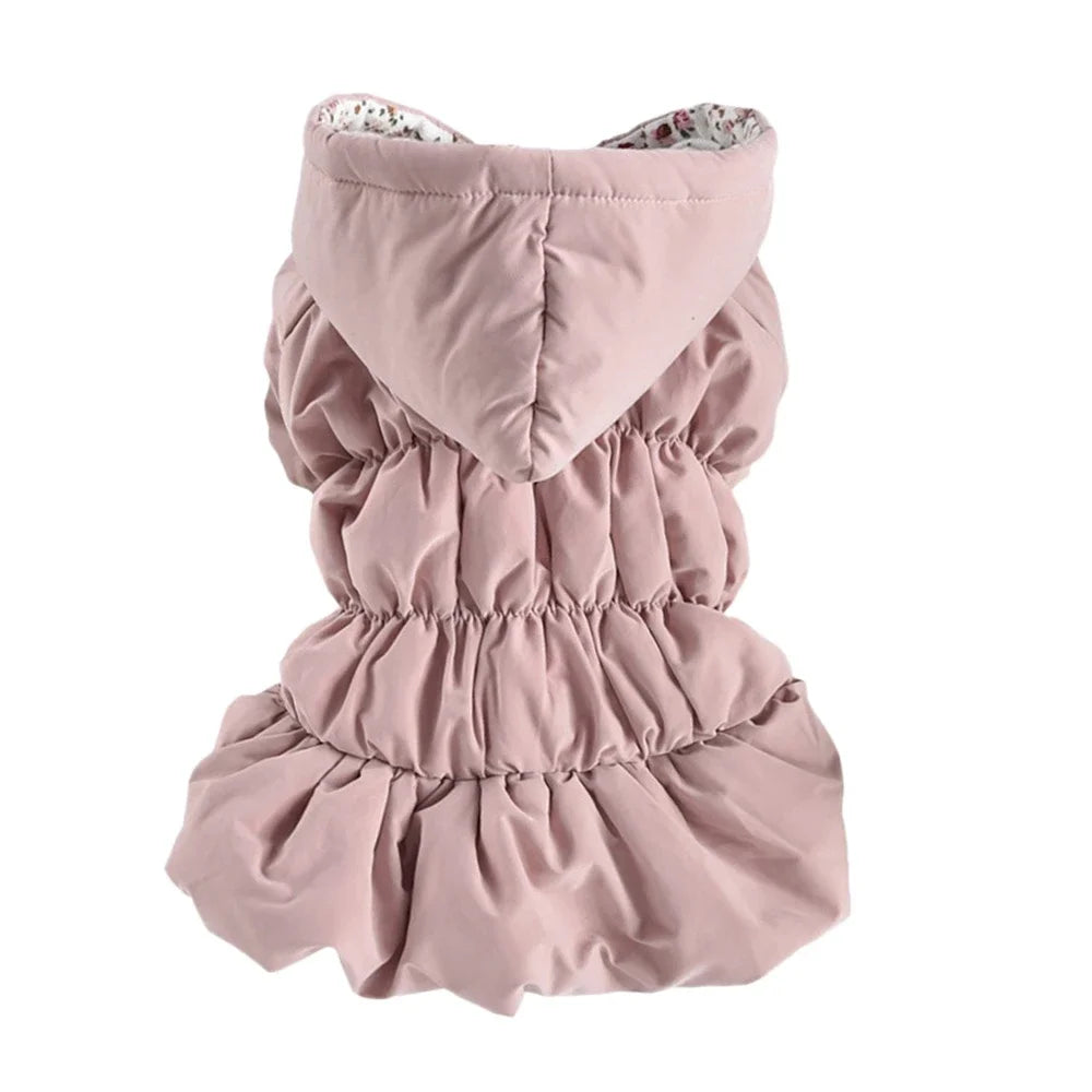 Winter Warm Dog Dress Floral Bubble Skirt Hooded Coat