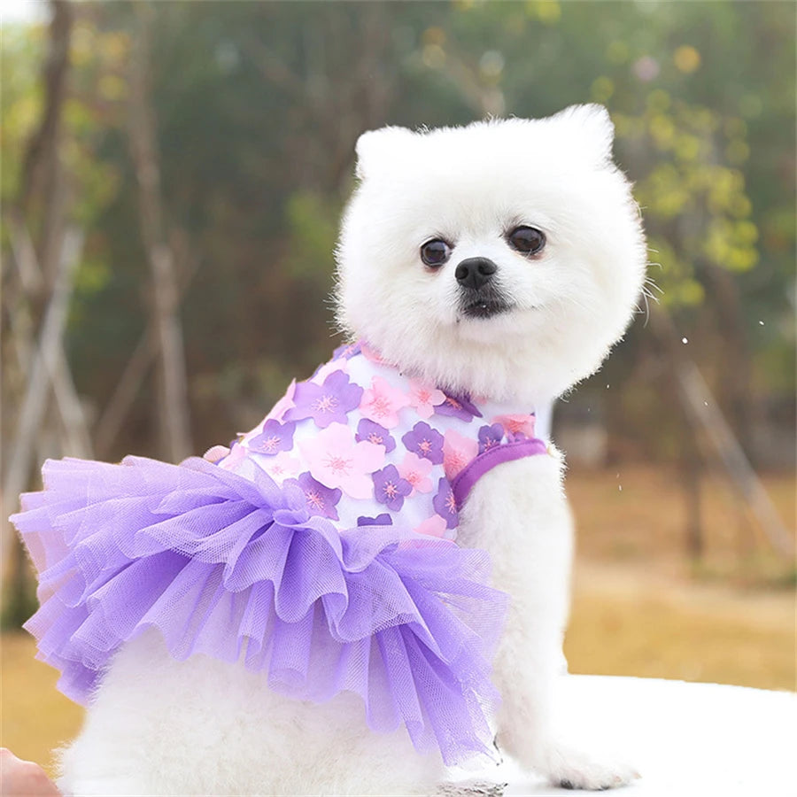 Floral Dog Dress For Small Breeds Woven Polyester Pullover