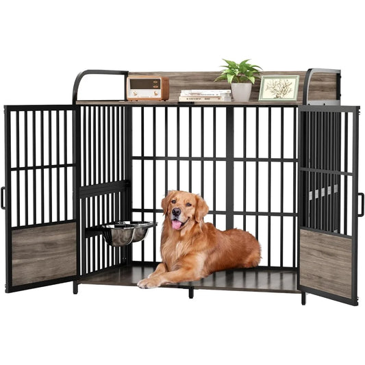 XL Large Dog Crate Furniture Indoor Kennel With Bowls