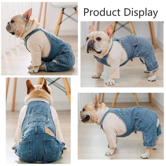 Dog Denim Jumpsuit Overalls for Small Medium Dogs and Cats