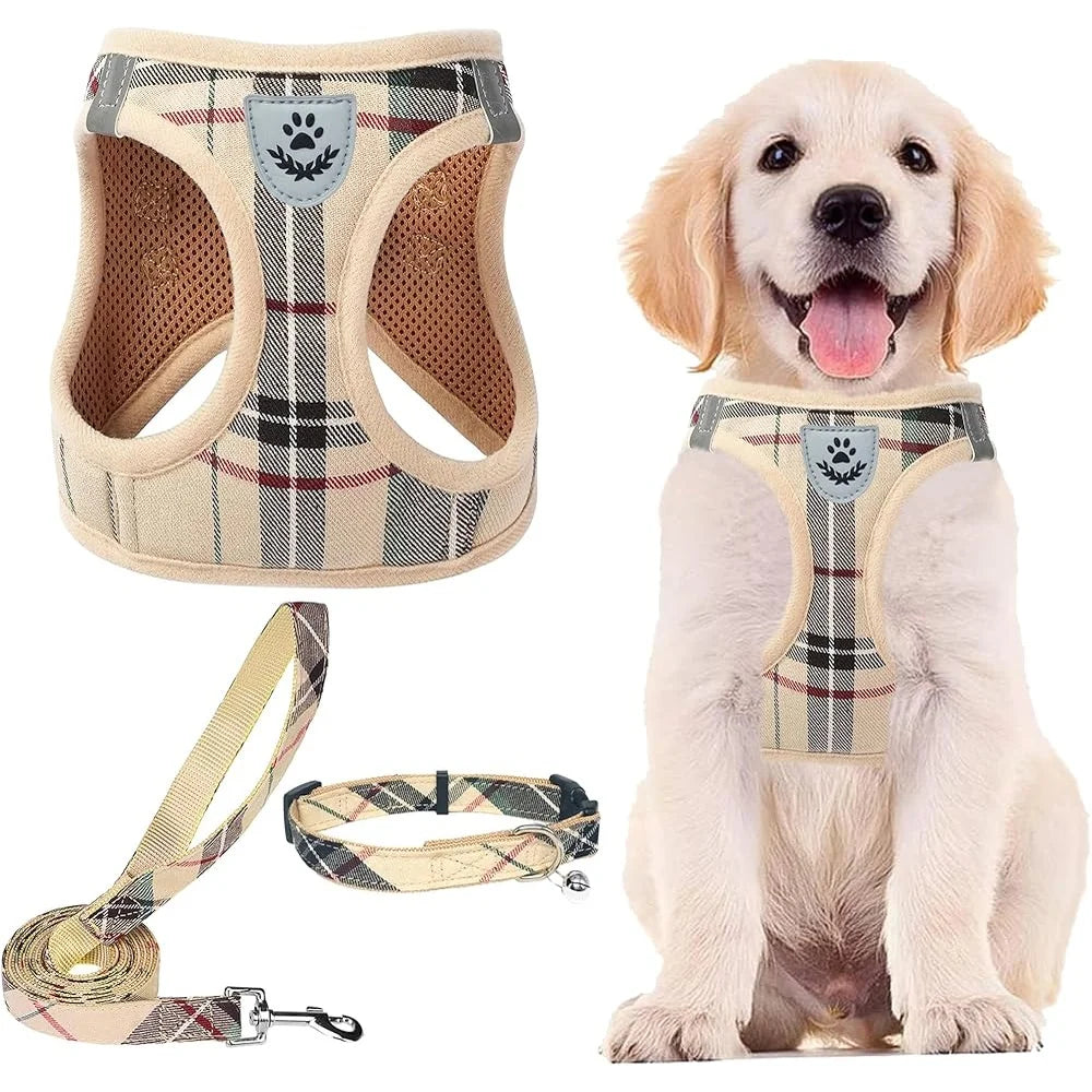 Adjustable No Pull Dog Harness Collar and Leash Set Step In Breathable Soft Pet Gear for Small and Medium Dogs and Cats for Outdoor Walking and Running