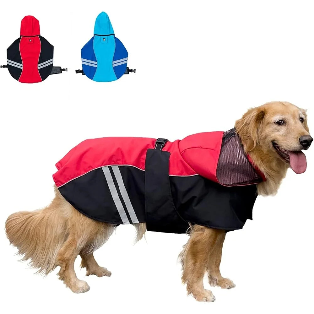 Dog Raincoat Waterproof Full Body Jacket with Reflective Straps Lightweight Hooded Rainwear for Medium and Large Dogs Safety for Outdoor Hiking