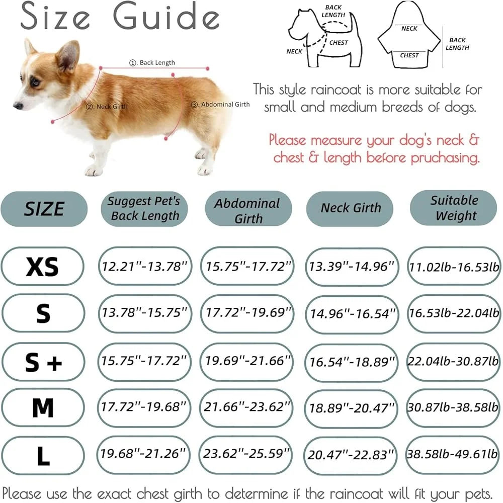 Waterproof Dog Raincoat with Hood Medium Lightweight Rain Jacket Adjustable Reflective Strip for Rainy Days Outdoor Travel