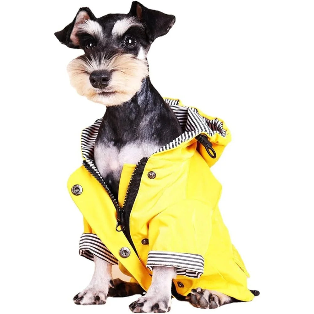 Dog Raincoat Waterproof Jacket with Hood Comfortable Four Leg Design Stylish Rain Gear for Small Dogs Machine Washable with Pockets