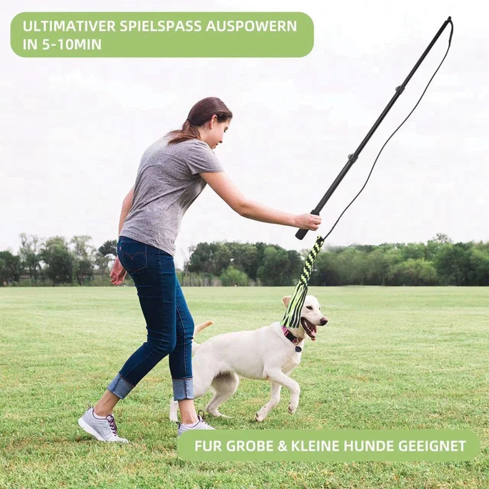 Retractable Pole Dog Chew Toy Black Plush Bite Resistant Flirt Pole Teaser Wand with Plush Refill for Dogs