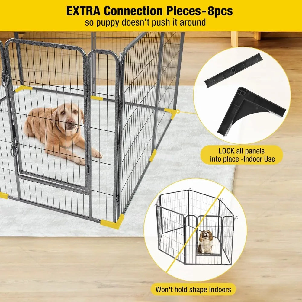 Foldable Metal Dog Playpen With Door Gate Heavy Duty Fence