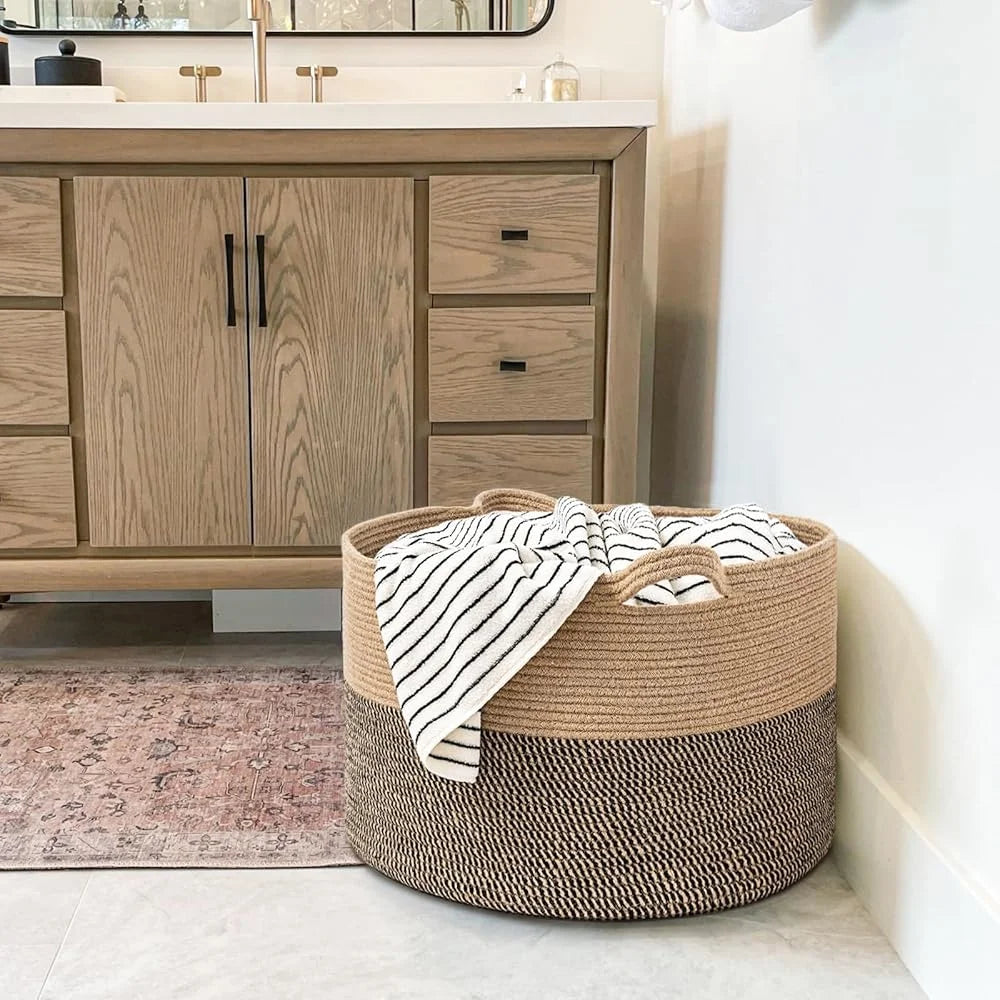 Extra Large Wicker Storage Basket 83L Round Jute Laundry Basket Woven Blanket Organizer Large Capacity Baskets with Handles