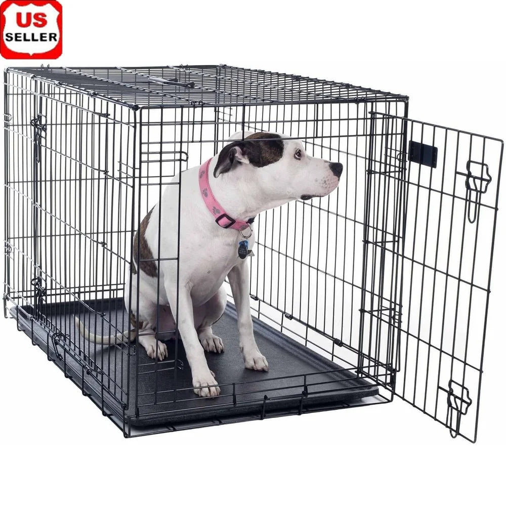 36 Inch Double Door Dog Crate With Divider Panel Foldable Kennel