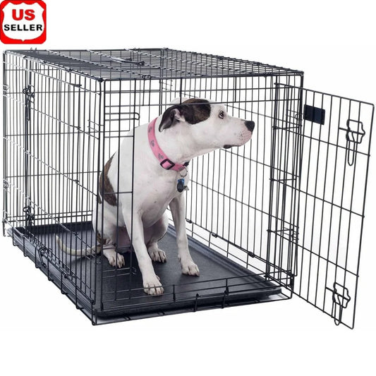 36 Inch Double Door Dog Crate With Divider Panel Foldable Kennel