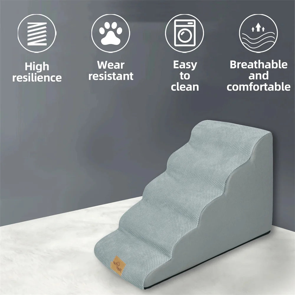 Dog Ramp Step Stairs 5 Steps Pet Stairs for High Beds and Sofas High Density Sponge Foam Dog Steps with Removable Washable Cover