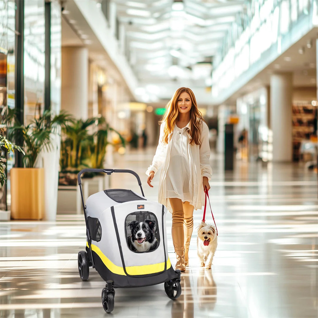 Foldable Dog Stroller With Four Heavy Wheels Pet Travel