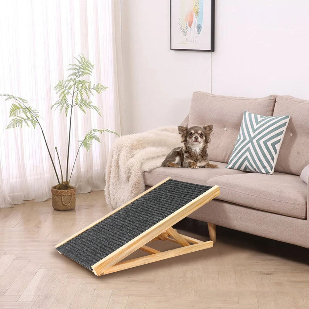 Natural Pine Dog Ramp Ladder Folding Anti Skid 2 Height