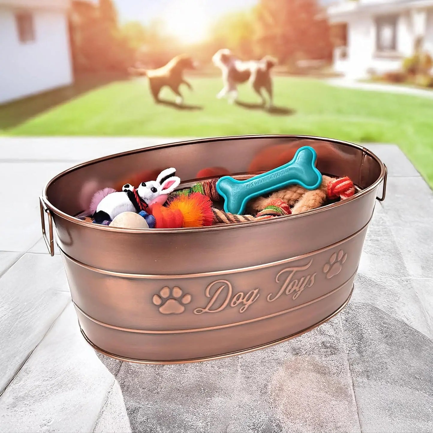 Indestructible Metal Dog Toy Bin Galvanized With Handles