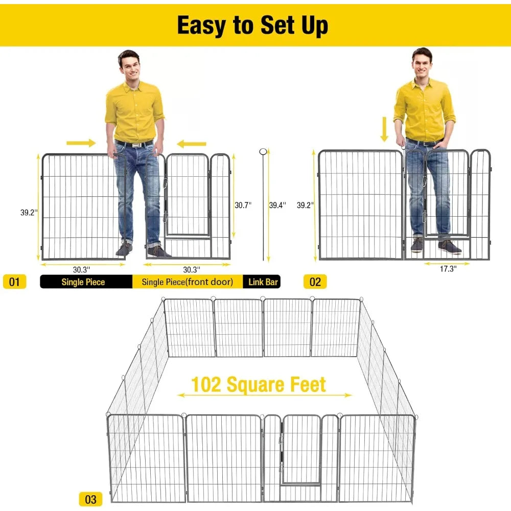 Foldable Metal Dog Playpen With Door Gate Heavy Duty Fence