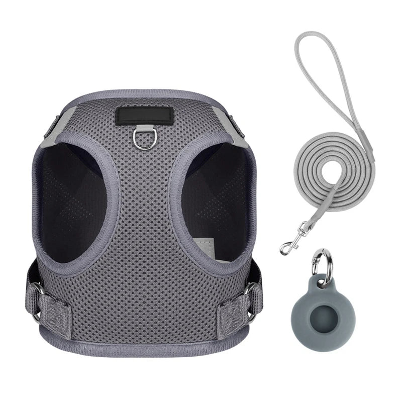 Pet Harness With AirTag Tracker And Leash Set For Small Medium Dogs And Cats Adjustable Chest Strap Outdoor Vest