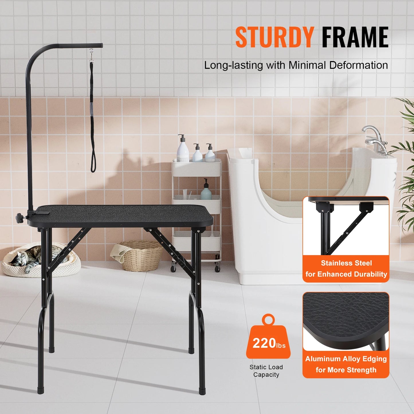 SucceBuy Foldable Pet Grooming Table With Arms And Clamp