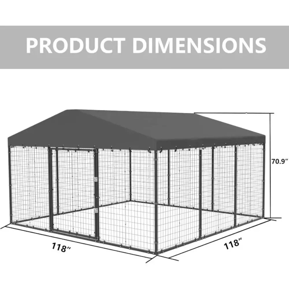 Large Dog Kennel Outdoor with Waterproof Roof Cover Heavy Duty Dog Enclosure with Upgraded Metal Mesh and Secure Door Locks