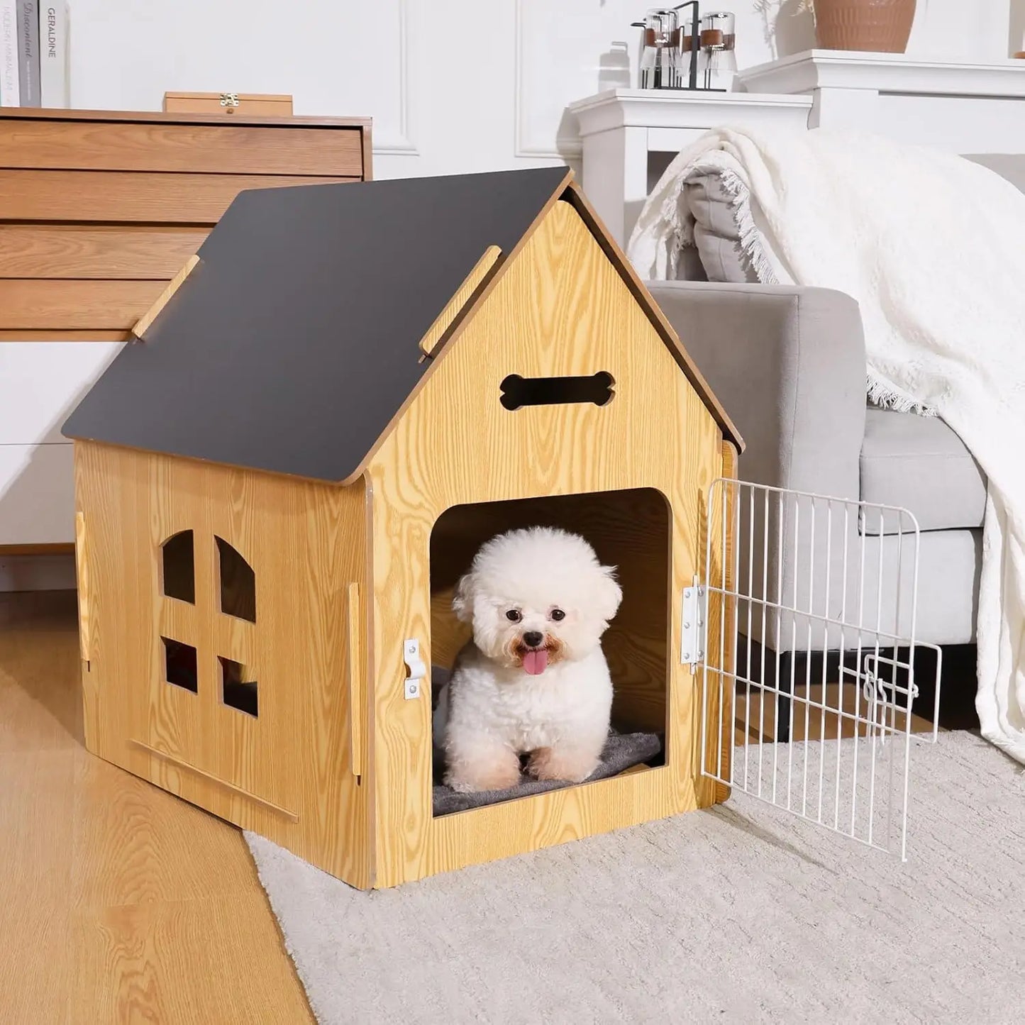 Dog House Indoor for Small Dogs and Cats Cozy Wooden Design with Air Vents and Elevated Floor