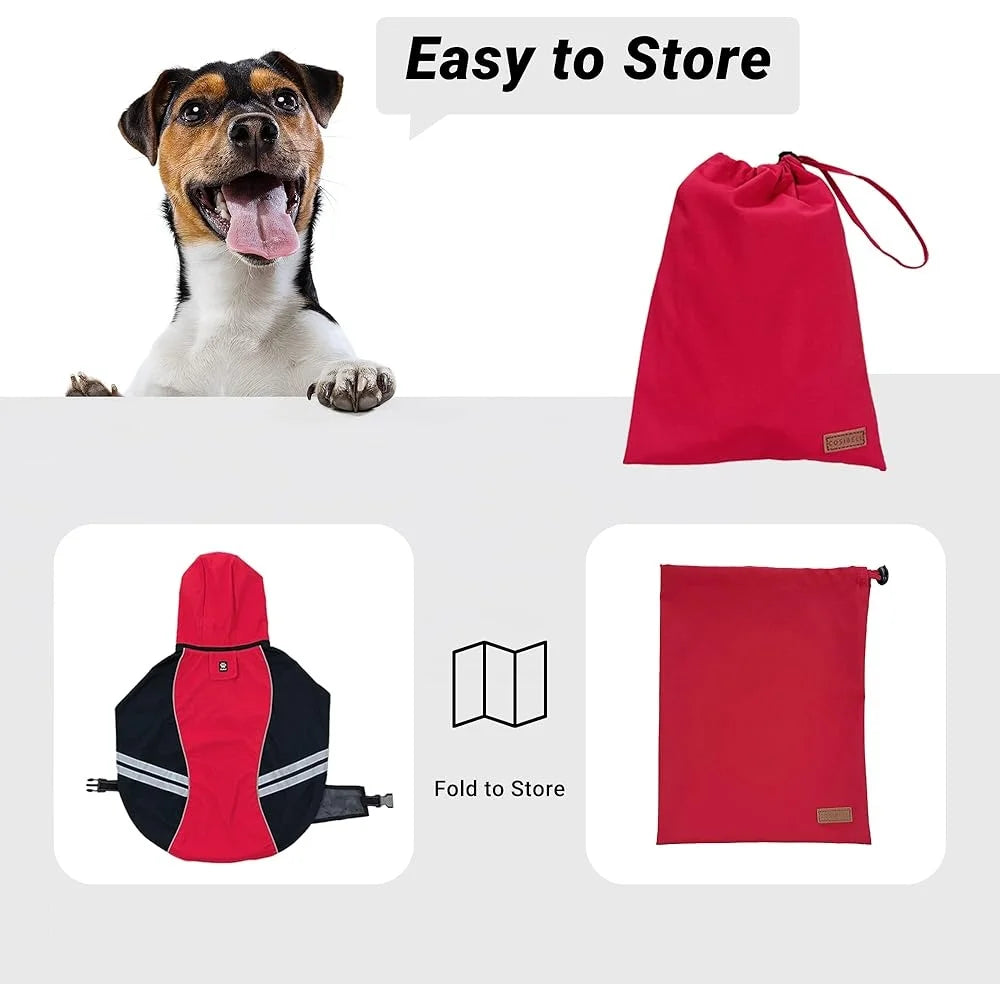 Dog Raincoat Waterproof Full Body Jacket with Reflective Straps Lightweight Hooded Rainwear for Medium and Large Dogs Safety for Outdoor Hiking