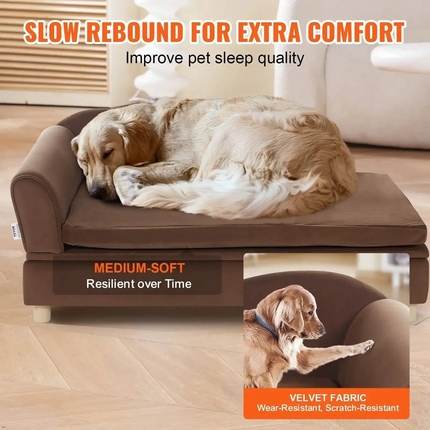 Pet Sofa for Large Dogs and Cats Dark Brown Velvety Bed