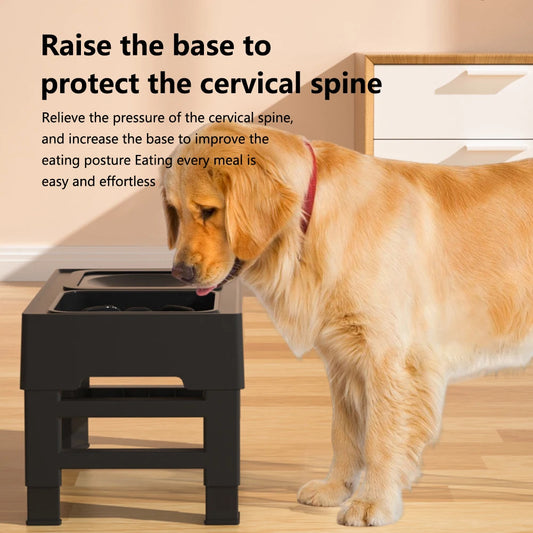 Elevated Dog Food Slow Feeder with Adjustable Heights Raised Dog Bowl Stand and Stainless Steel Bowls Anti Slip Design