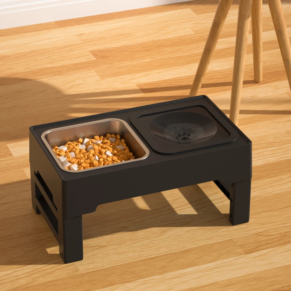Elevated Dog Food Slow Feeder with Adjustable Heights Raised Dog Bowl Stand and Stainless Steel Bowls Anti Slip Design