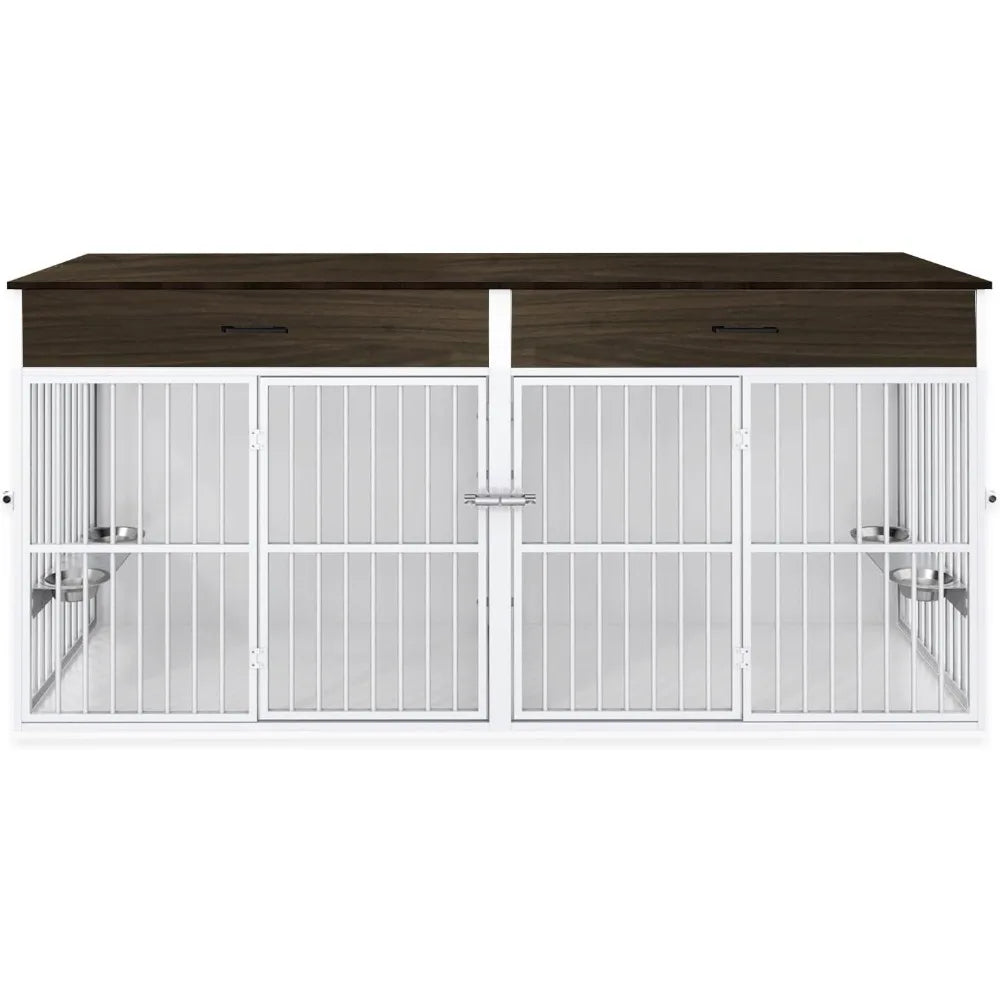 71 Inch Heavy Duty Large Dog Crate 2 Dogs TV Stand Wood