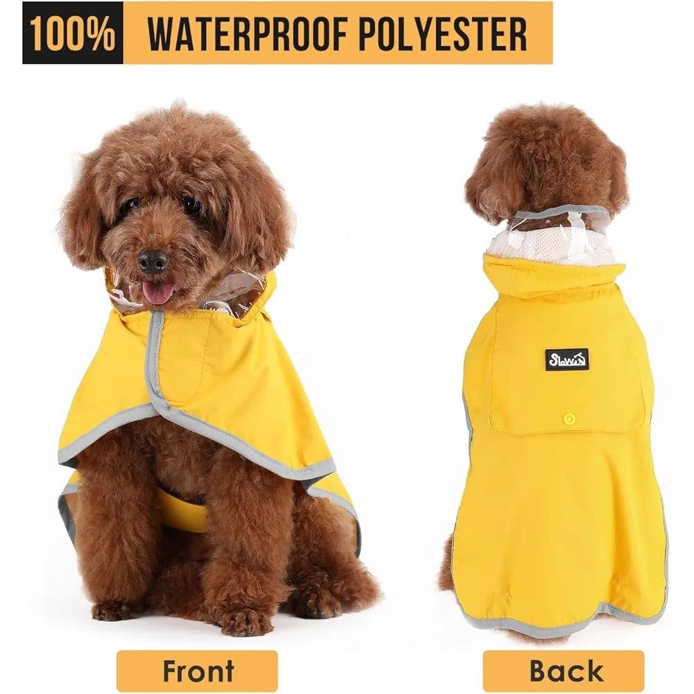Dog Raincoat Waterproof Jacket With Reflective Strips Hood