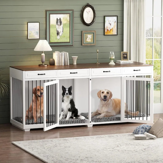 Extra Large Furniture Style Wooden Dog Crate 93 Inch Indoor