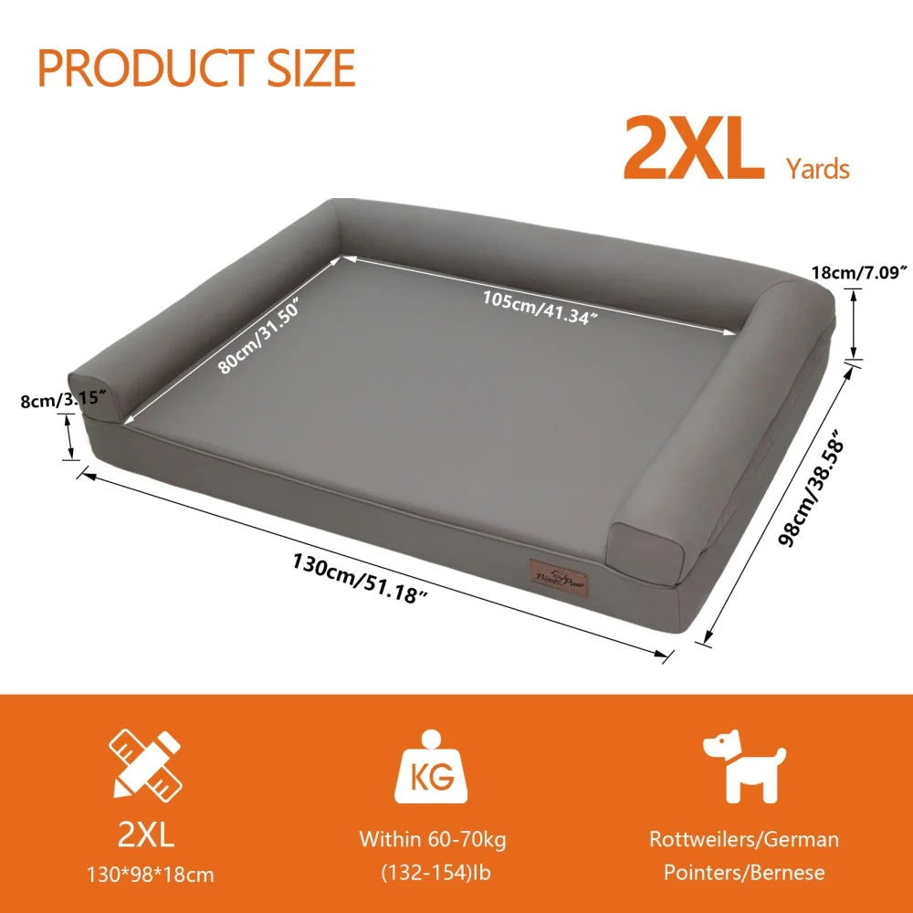 M XXL Orthopedic Dog Bed Bolster Microfiber Leather Sofa Style Waterproof Calming Bed With Removable Cover Easy Clean