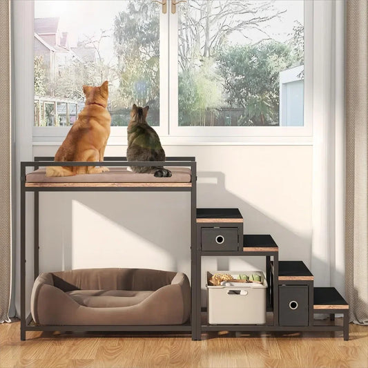 Pet Bunk Bed With Stairs And Storage For Dogs And Cats