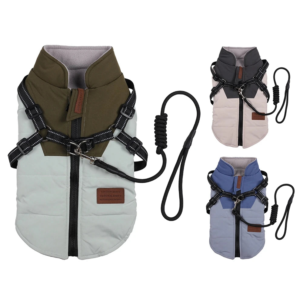 Winter Dog Jacket Harness Waterproof Coat For Large Breeds