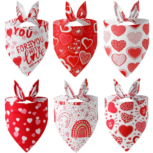 Washable Valentine Love Heart Printed Dog Bandana Christmas Themed Pet Kerchief Scarf Nylon 1 Pack