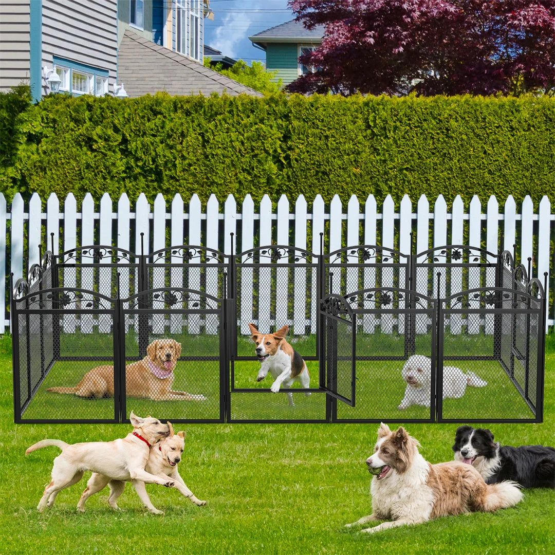 8 Panels DIY Heavy Duty Dog Playpen Outdoor Indoor Metal Fence with Waterproof Fertility Pad for Whelping and Training