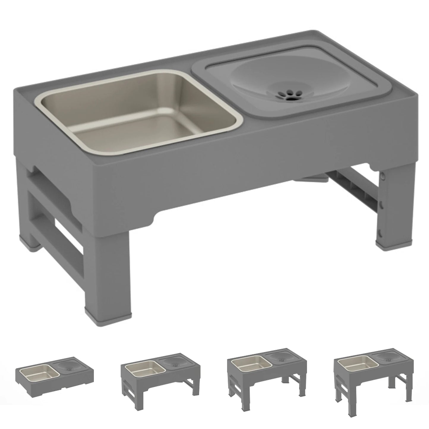 Elevated Dog Food Slow Feeder with Adjustable Heights Raised Dog Bowl Stand and Stainless Steel Bowls Anti Slip Design