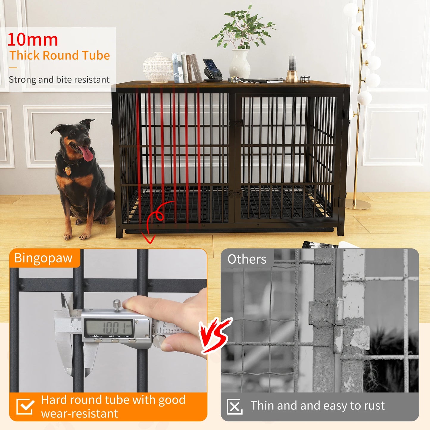 Furniture Style Extra Large Wooden Dog Cage Kennel End Side Table With Tray And 3 Doors For Medium To Large Dogs
