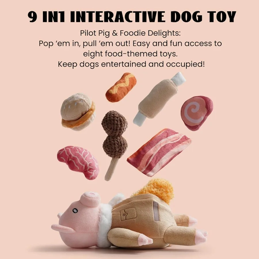Stuffed Pig Dog Toys Funny Squeaky Crinkle Dog Chew Toys for Small Medium Breeds Plush Puzzle Cognitive Training Pet Enrichment