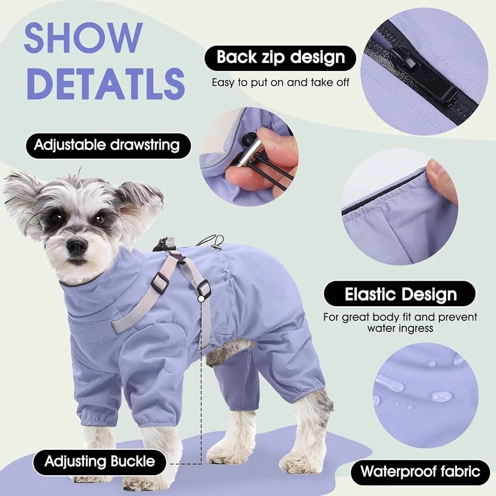 Waterproof Dog Raincoat Harness For Small Dogs Adjustable