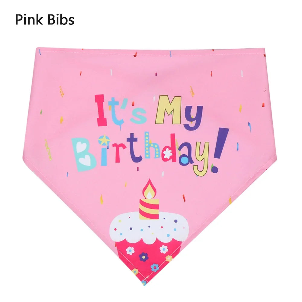 Pet Dogs Cats Birthday Caps Bibs Sequin Design Headwear Cap Hat Scarf Puppy Costume Christmas Party Bandana Pets Accessories